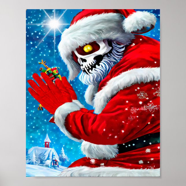 Creepy Christmas Santa Claus Skeleton Monster Art Poster (Front)