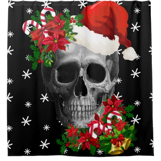 Creepy Christmas Santa Skull Shower Curtain (Front)