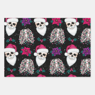 Creepy Christmas Santa Skulls and Skeletons Wrapping Paper Sheet