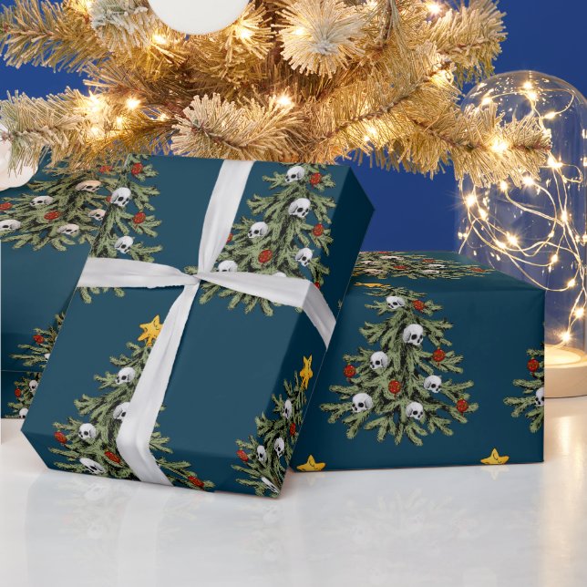 Creepy Christmas Tree Skull Wrapping Paper (Holidays)