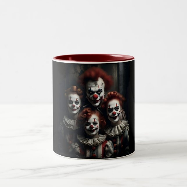 Creepy Circus Clown Family Two-Tone Coffee Mug (Center)