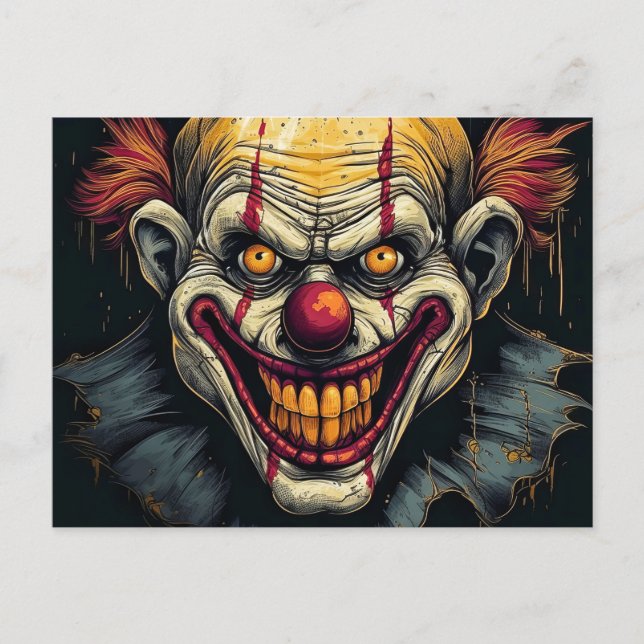 Creepy Circus Clown Illustration Art Postcard (Front)