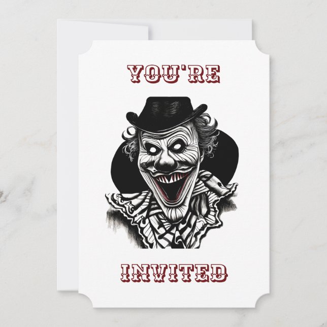 Creepy Circus Clown Vintage Halloween Party Invitation (Front)