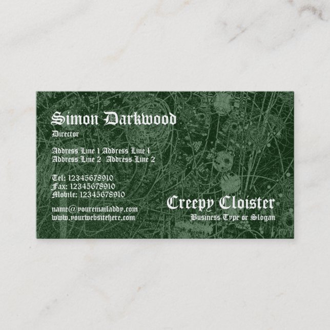 Creepy Cloister 02 - Abstact Tex - Dark Green Business Card (Front)