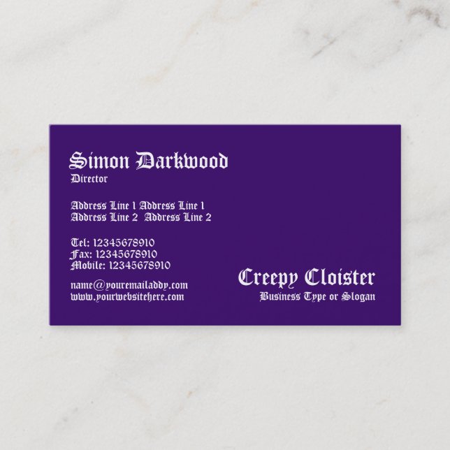 Creepy Cloister - Dark Violet Business Card (Front)