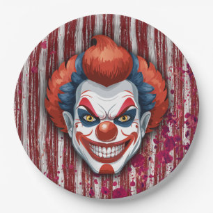 Creepy Clown Carnival Halloween Paper Plate