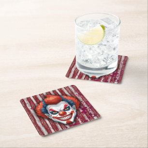 Creepy Clown Carnival Halloween Square Paper Coaster