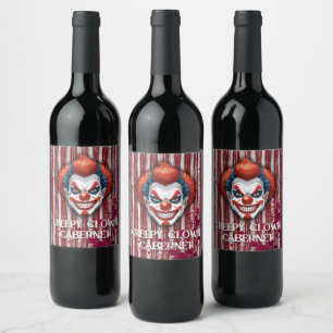 Creepy Clown Carnival Halloween Wine Label