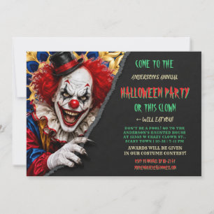 Creepy Clown Funny Scary Halloween Party  Invitation