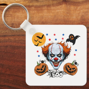 Creepy Clown Halloween Scene with Pumpkins Key Ring