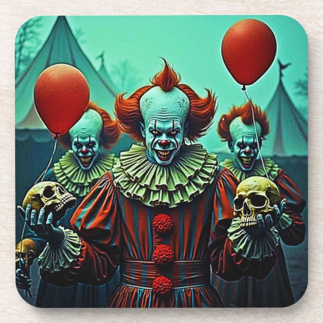 Creepy Clown Horror Scene Design Coaster (Front)