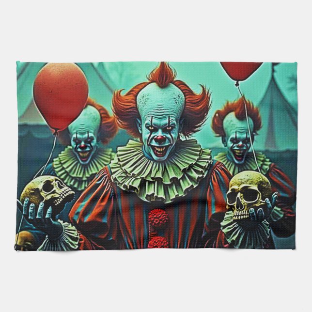 Creepy Clown Horror Scene Design Tea Towel (Horizontal)