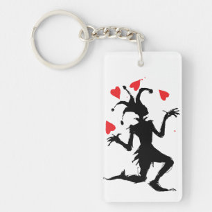 Creepy Clown Playing with Hearts Key Ring