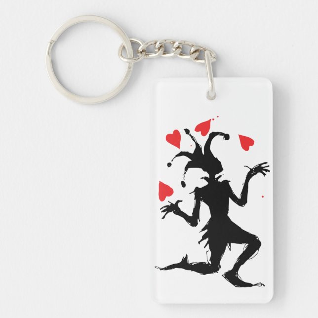 Creepy Clown Playing with Hearts Key Ring (Front)