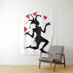 Creepy Clown Playing with Hearts Tapestry