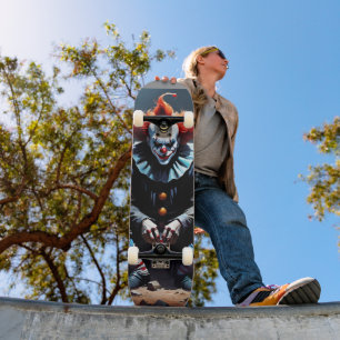 Creepy Clown Sitting Skateboard