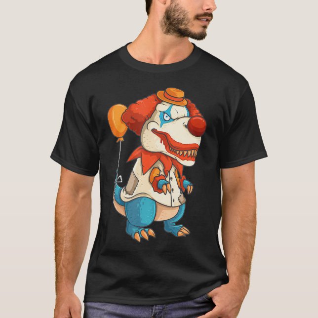 Creepy Clown T Rex Dinosaur Halloween Trick or T-Shirt (Front)