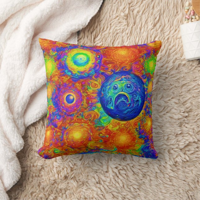 Creepy Colourful Sad Planets Cushion (Blanket)
