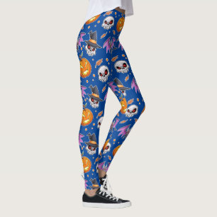 Creepy Cool Cartoon Halloween (Blue) Leggings
