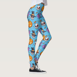 Creepy Cool Cartoon Halloween (Cyan) Leggings