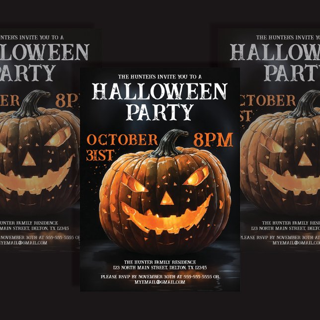 Creepy Cool Jack-o'-Lantern Halloween Party Invitation (Creator Uploaded)