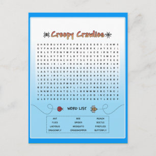 Creepy Crawlies Word Search Postcard