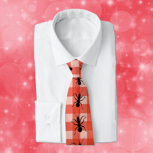 Creepy Crawly Ants Plaid Tablecloth Tie