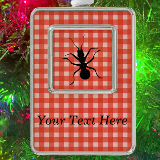 Creepy Crawly Marching Black Ant Plaid Tablecloth Silver Plated Framed Ornament