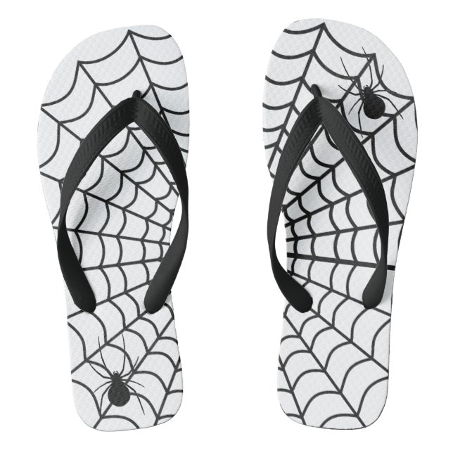 Creepy Crawly Spiders Lurking in Spider Web Flip Flops (Footbed)