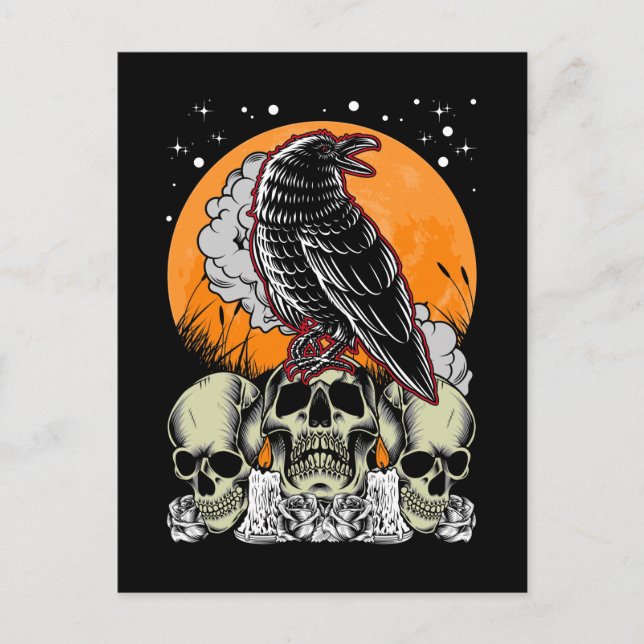 Creepy Crow Gothic Moon Witchy Bird Postcard (Front)