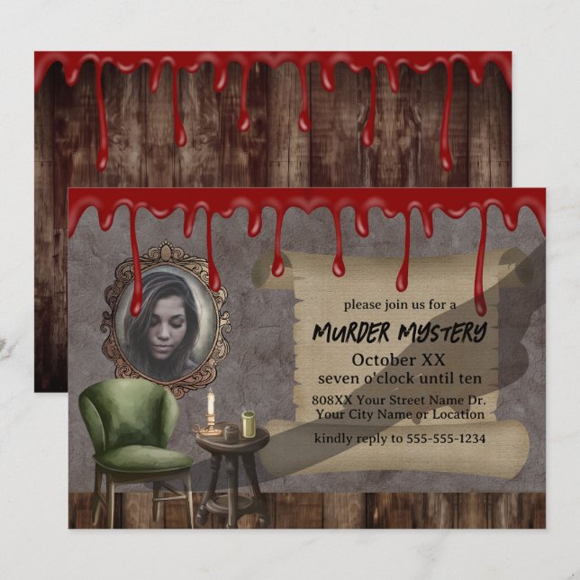 Creepy Custom Photo Murder Mystery Halloween Party Invitation (Front/Back)