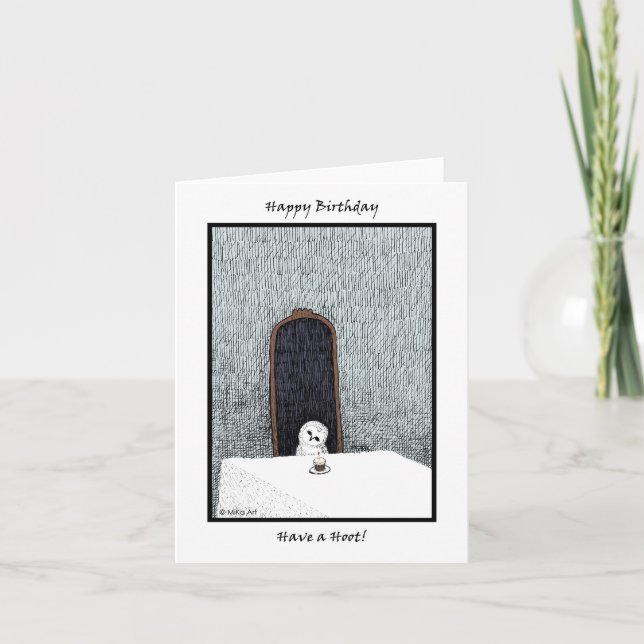 Creepy Cute baby Barn Owl Gothic Ink Birthday Card (Front)