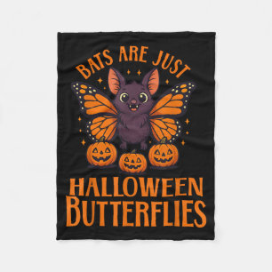 Creepy Cute Bat Halloween Butterfly with Pumpkins Fleece Blanket