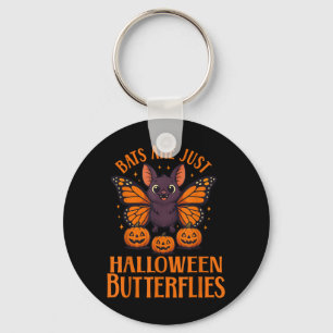 Creepy Cute Bat Halloween Butterfly with Pumpkins Key Ring