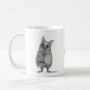 Creepy Cute Bat with Book Macabre Art Custom name Coffee Mug
