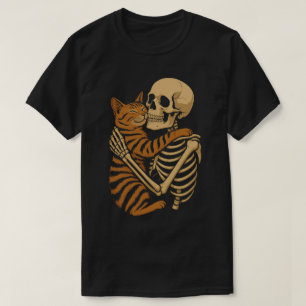 Creepy Cute Cat – Skeleton Hugging Kitty Art T-Shirt