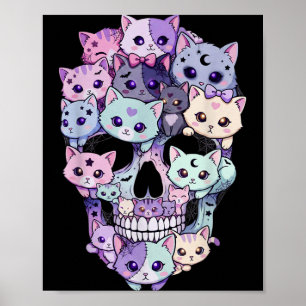 Creepy Cute Cat Skull Halloween Aesthetic Kawaii Poster