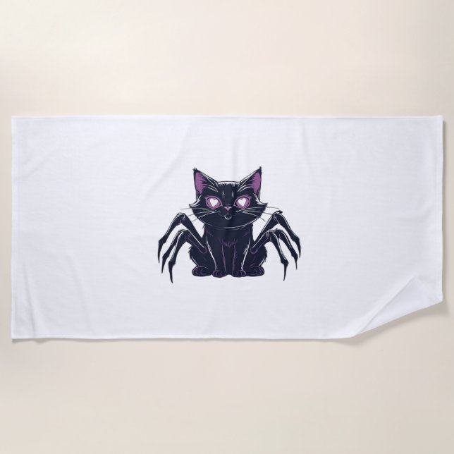 Creepy Cute Cat – Spider Legs & Heart Eyes Classic Beach Towel (Front)