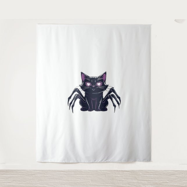 Creepy Cute Cat – Spider Legs & Heart Eyes Classic Tapestry (Front)