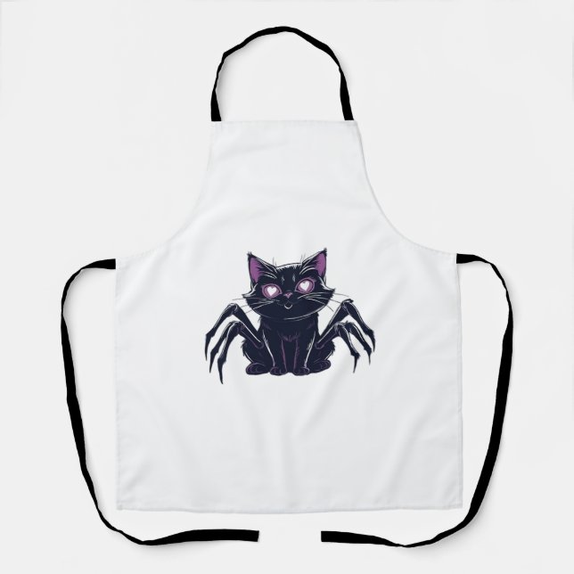 Creepy Cute Cat – Spider Legs & Heart Eyes Oversiz Apron (Front)