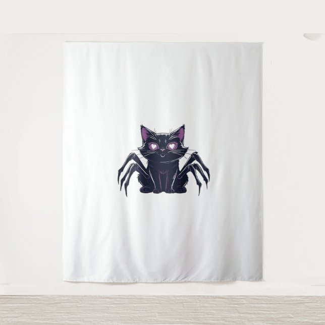 Creepy Cute Cat – Spider Legs & Heart Eyes Oversiz Tapestry (Front)