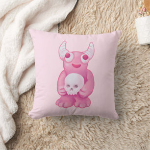 Creepy Cute Demon Pink Skull Pastel Goth Kids Cushion