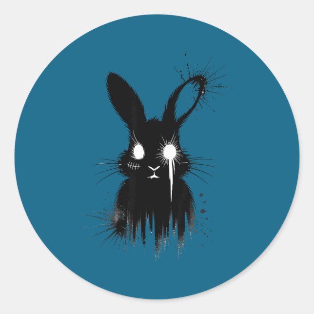 Creepy Cute Goth Bunny Horror Rabbit Sketch Alt Ng Classic Round Sticker (Front)