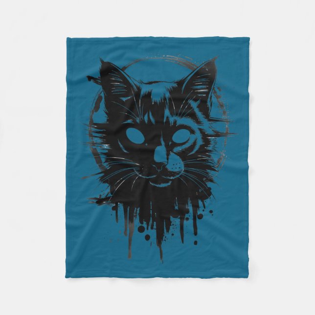 Creepy Cute Goth Cat Horror Kitty Sketch Alt Nge E Fleece Blanket (Front)