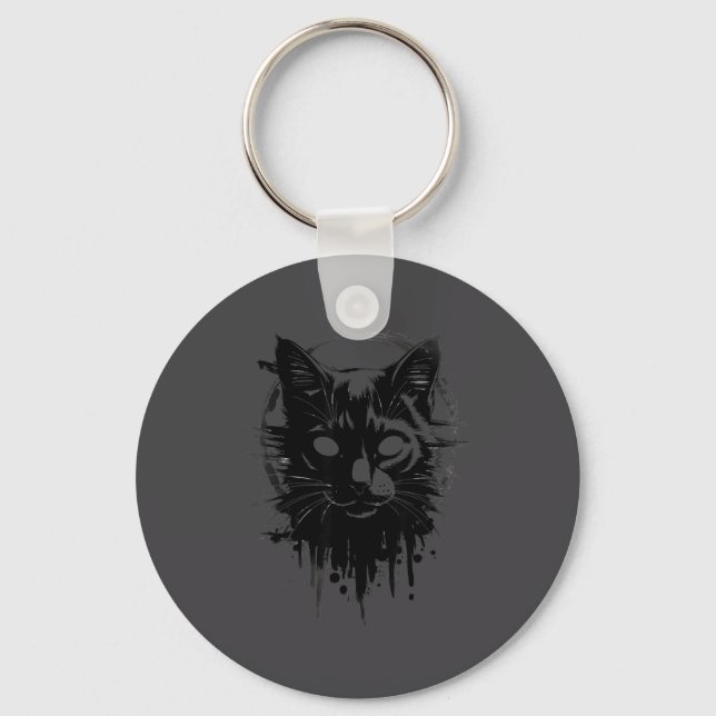 Creepy Cute Goth Cat Horror Kitty Sketch Alt Nge E Key Ring (Front)