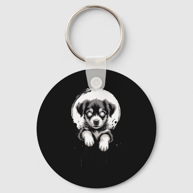 Creepy Cute Goth Dog Horror Puppy Sketch Alt Nge E Key Ring (Front)