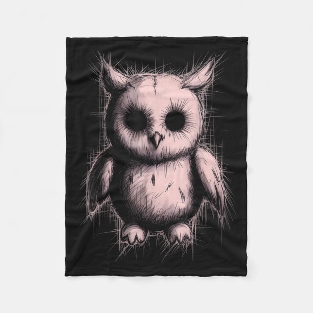 Creepy Cute Goth Owl Horror Sketch Alt Nge Evil  Fleece Blanket (Front)
