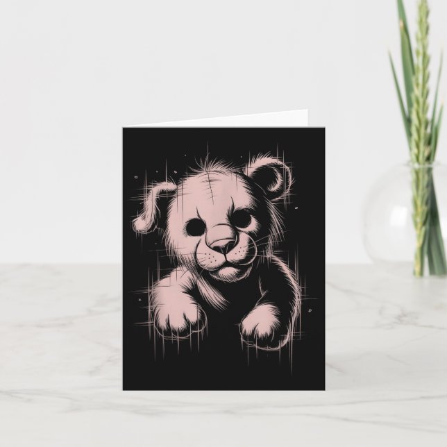 Creepy Cute Goth Teddy Lion Horror Sketch Nge Bear Card (Front)