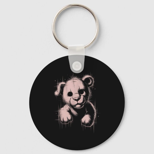 Creepy Cute Goth Teddy Lion Horror Sketch Nge Bear Key Ring (Front)