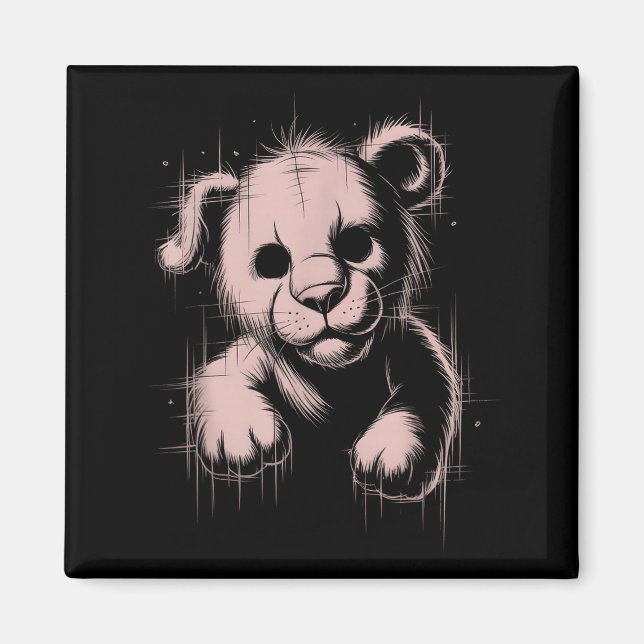 Creepy Cute Goth Teddy Lion Horror Sketch Nge Bear Magnet (Front)